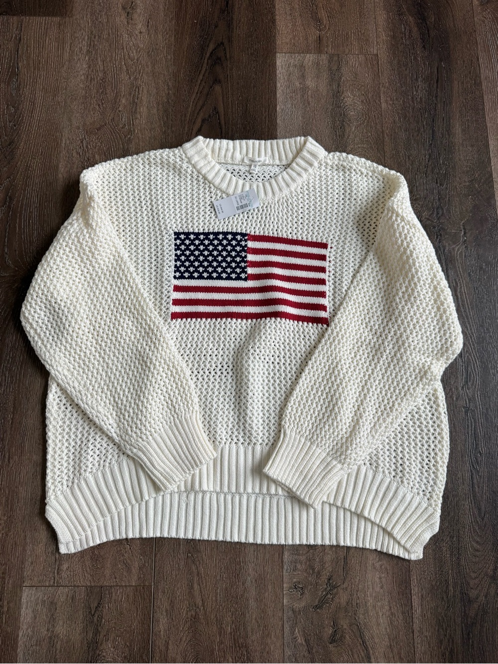 Maurices Cream Crewneck Sweater with American Flag Women’s Size XXL
